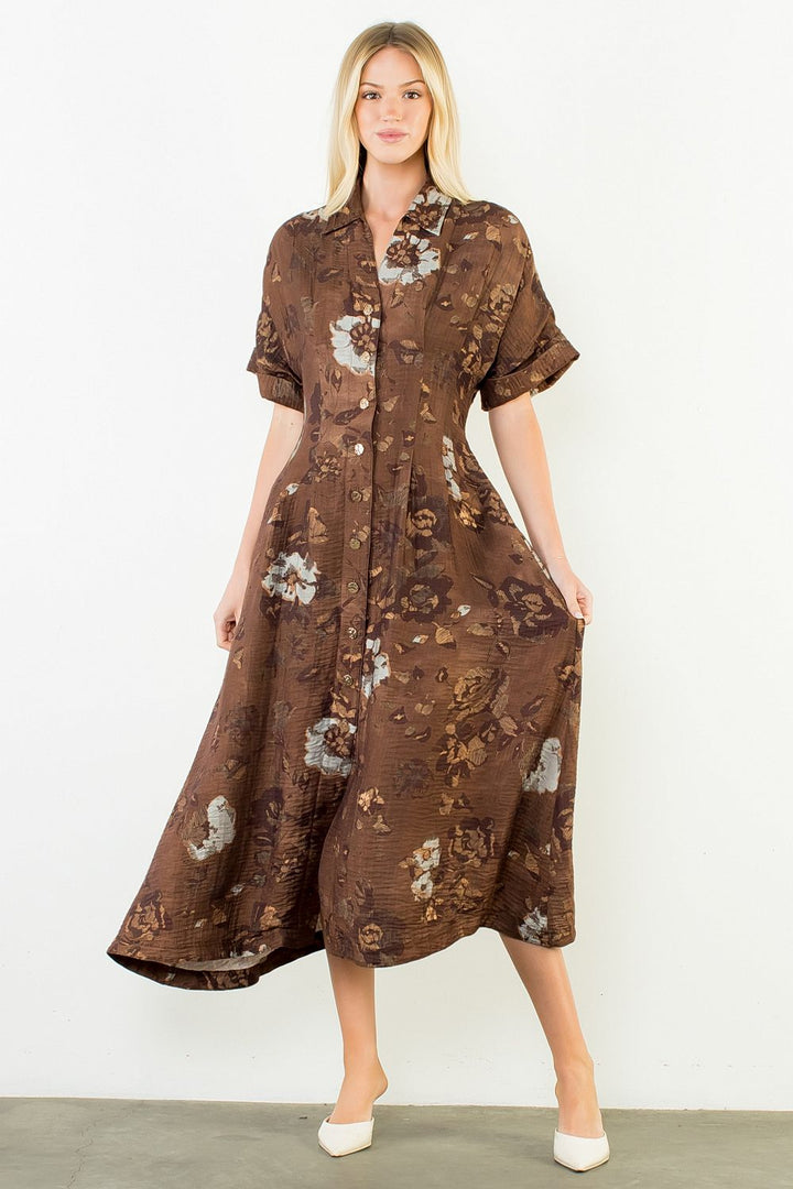 BUTTON UP LONG FLORAL DRESS