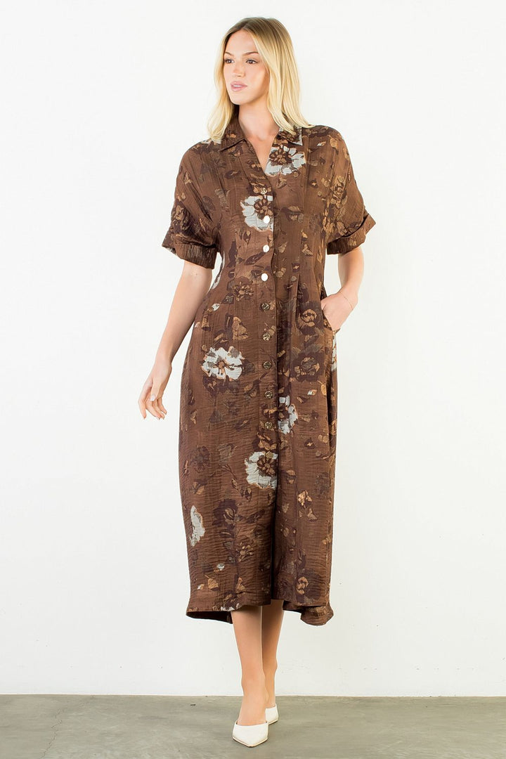 BUTTON UP LONG FLORAL DRESS