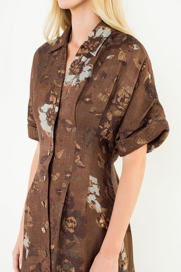 BUTTON UP LONG FLORAL DRESS