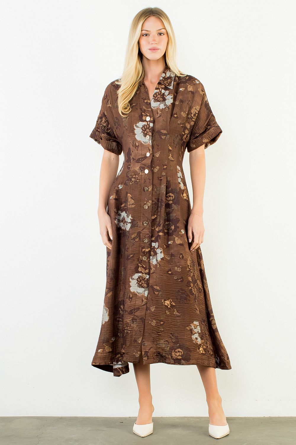 BUTTON UP LONG FLORAL DRESS