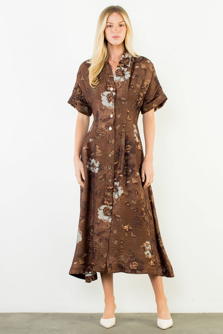 BUTTON UP LONG FLORAL DRESS