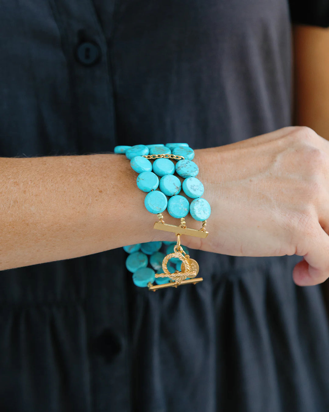 GOLD WITH 3-STRAND TURQ BRACELET