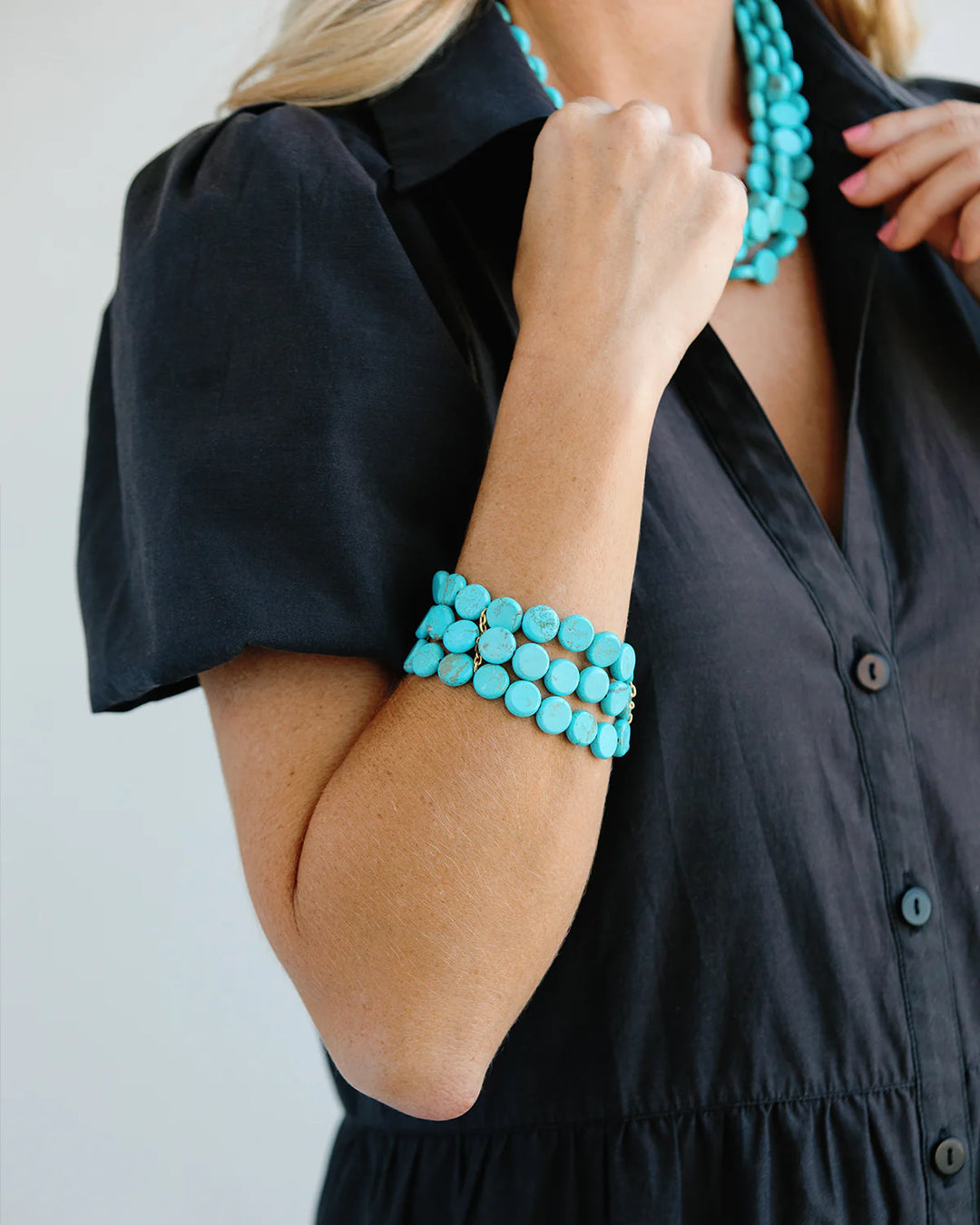 GOLD WITH 3-STRAND TURQ BRACELET
