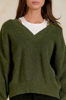DEEP V-NECK WITH FAUX TANK SWEATER
