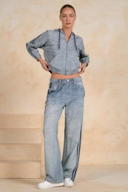 FAUX JEAN TRACK PANTS