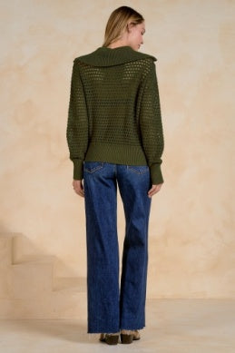 ZIP UP CHUNKY KNIT FOLD OVER NECK CARDIGAN