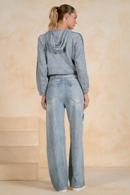 FAUX JEAN TRACK PANTS