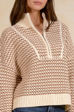 1/4 ZIP OPEN KNIT SWEATER