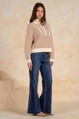 1/4 ZIP OPEN KNIT SWEATER
