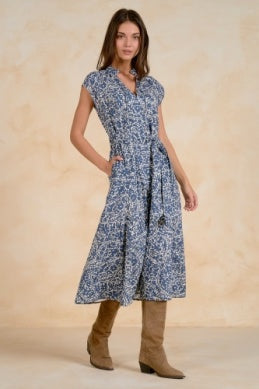 VNECK CAP SLEEVE MAXI DRESS