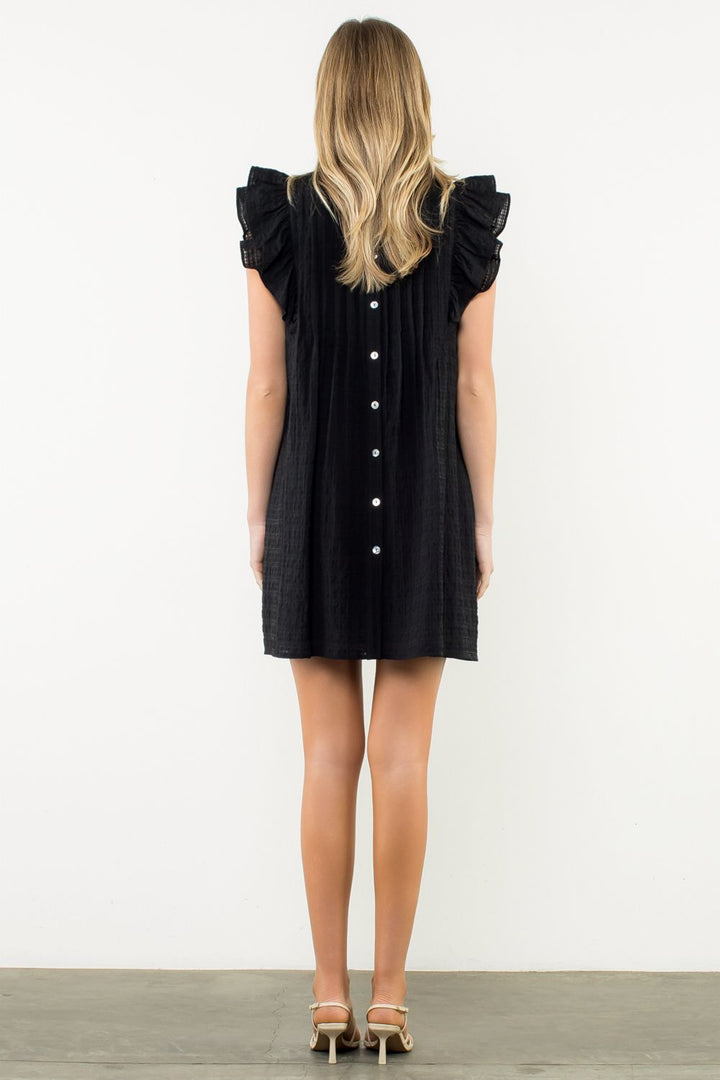 FLUTTER SLEEVE TEXTURED DRESS