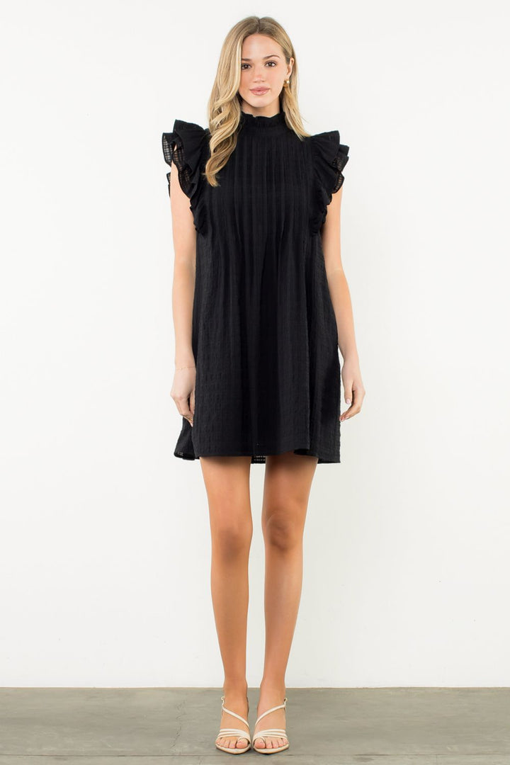 FLUTTER SLEEVE TEXTURED DRESS