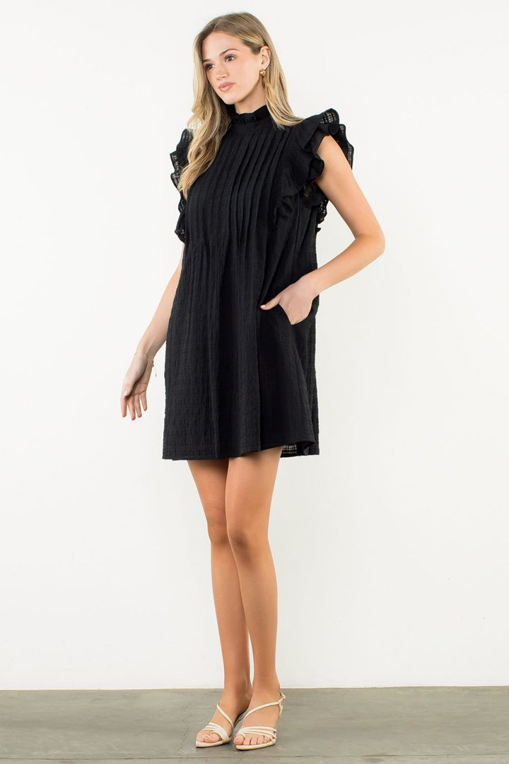 FLUTTER SLEEVE TEXTURED DRESS