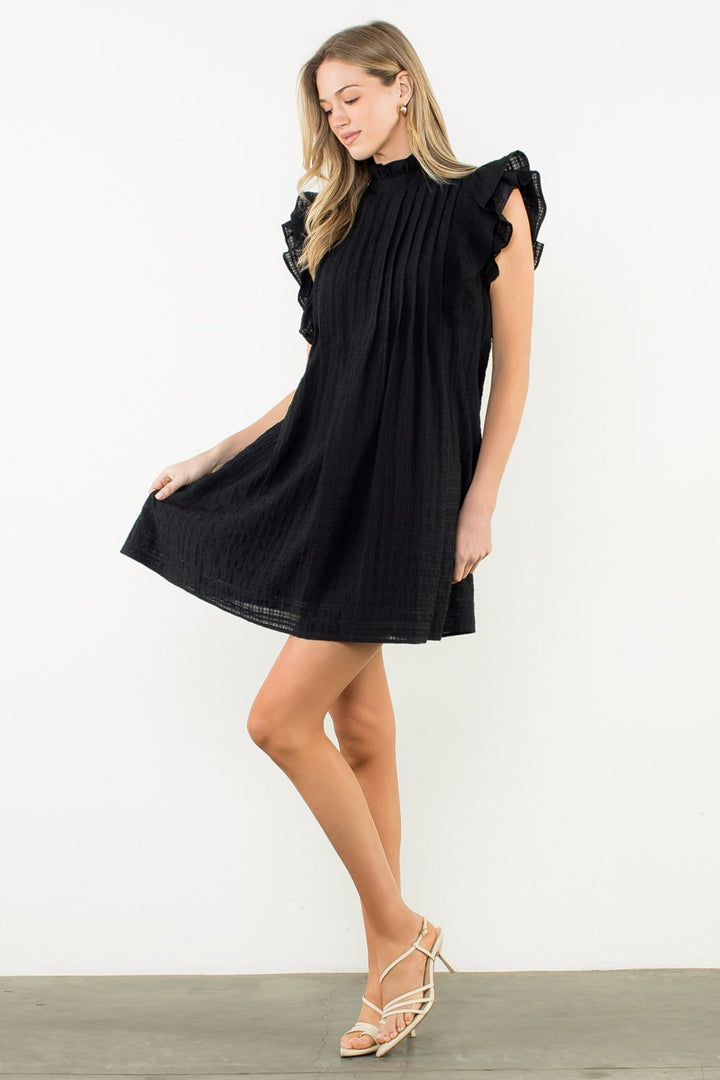 FLUTTER SLEEVE TEXTURED DRESS