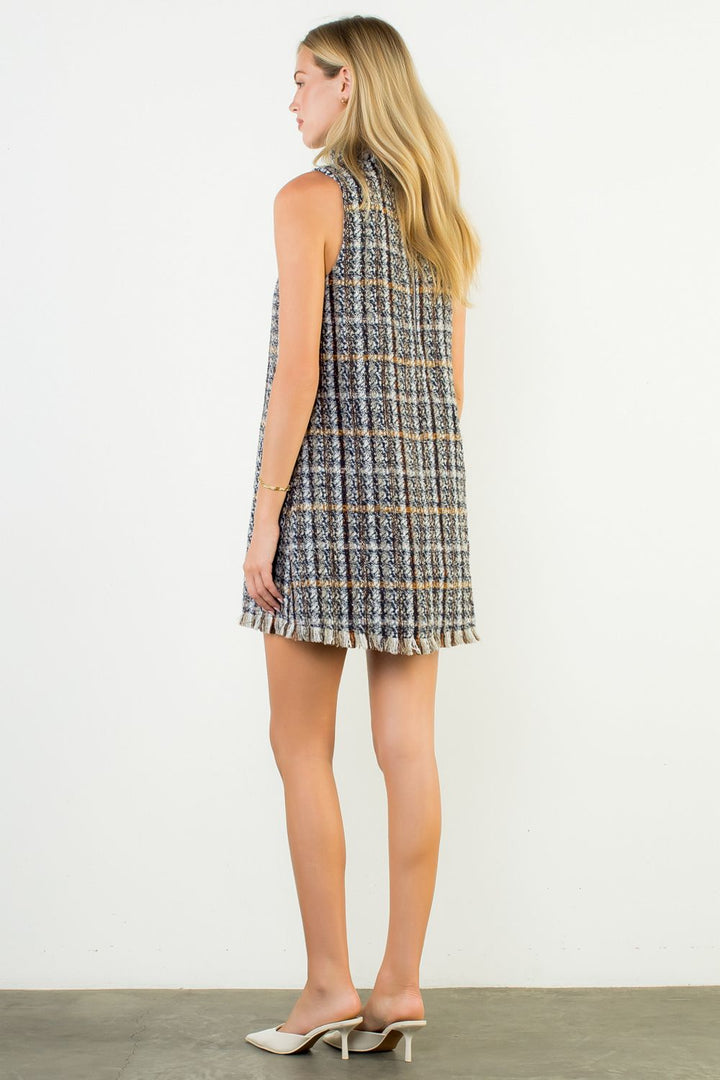 Sleeveless Plaid Tweed Dress