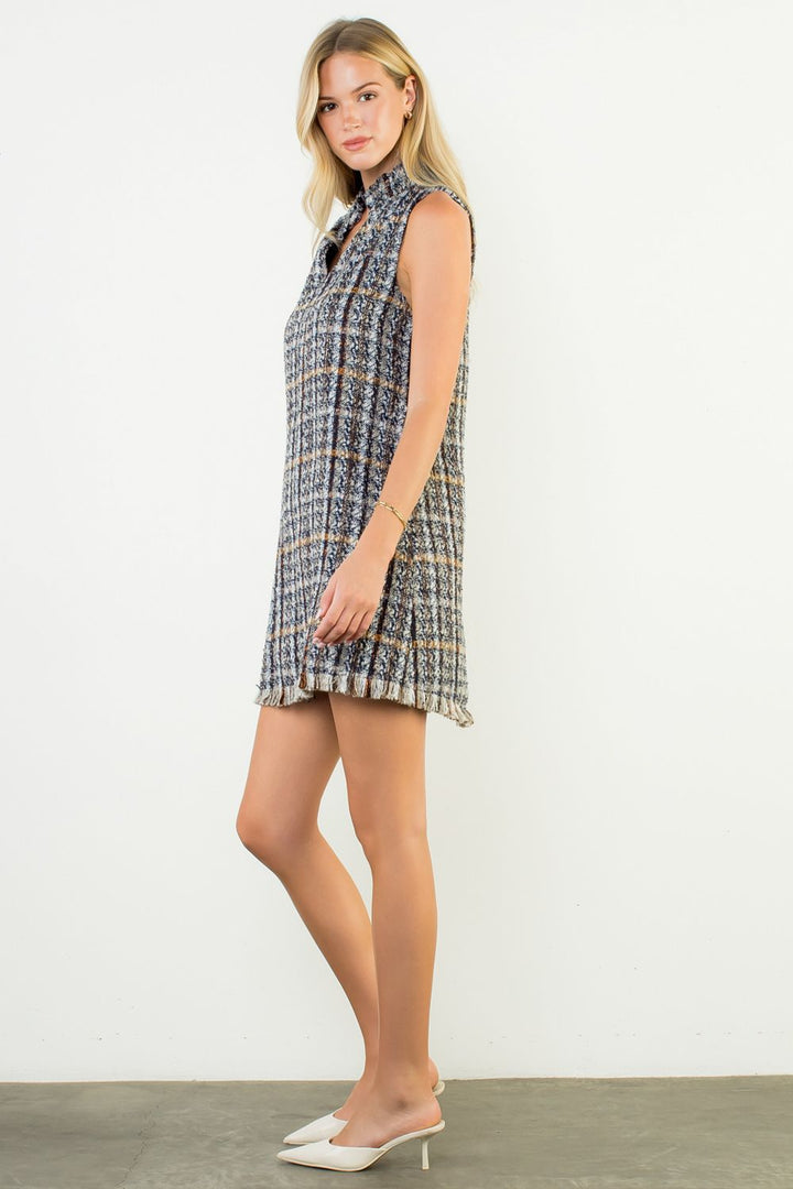 Sleeveless Plaid Tweed Dress