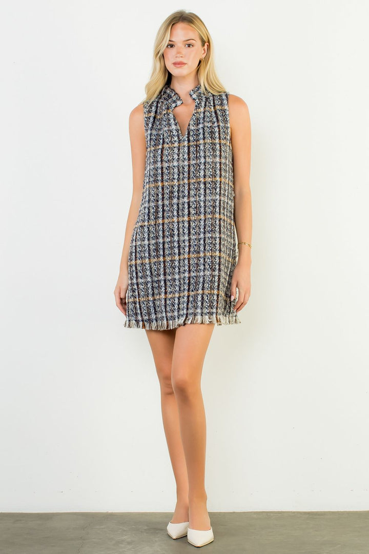 Sleeveless Plaid Tweed Dress