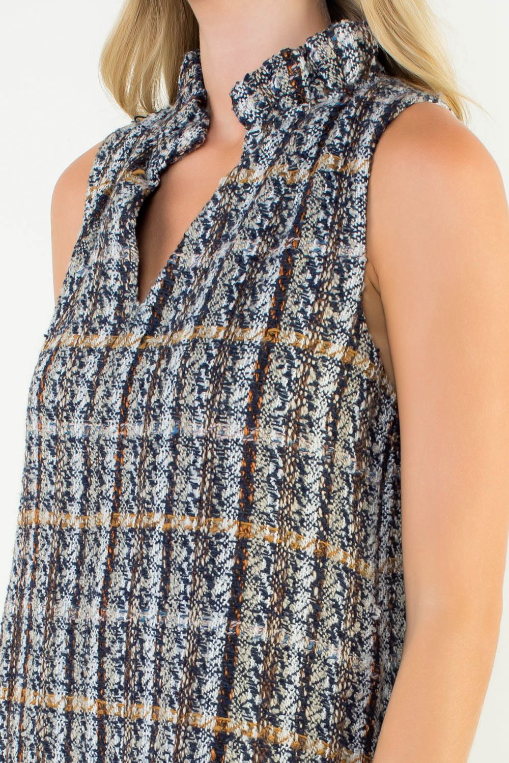 Sleeveless Plaid Tweed Dress