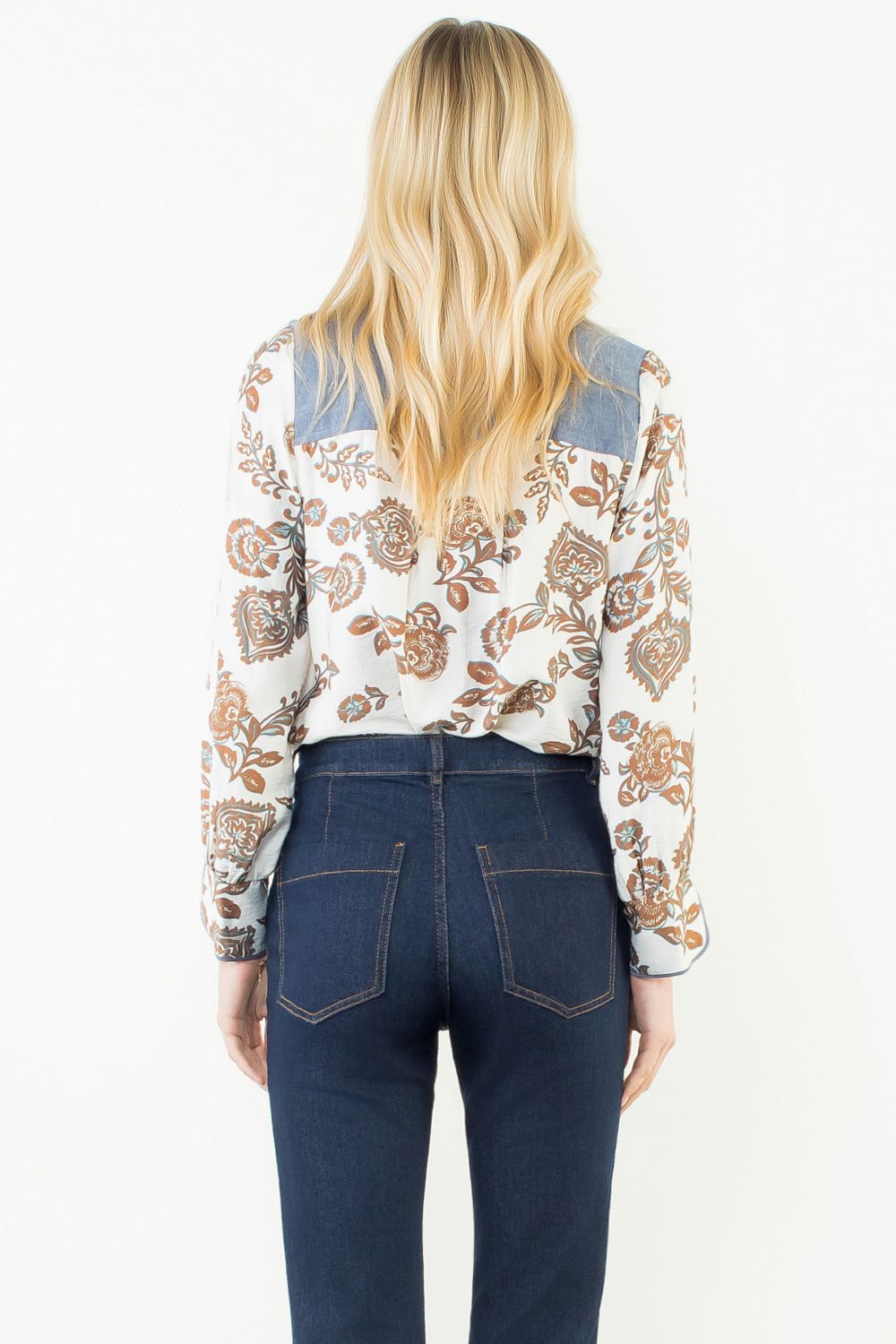 Long Sleeve Floral Detail Button Up Top