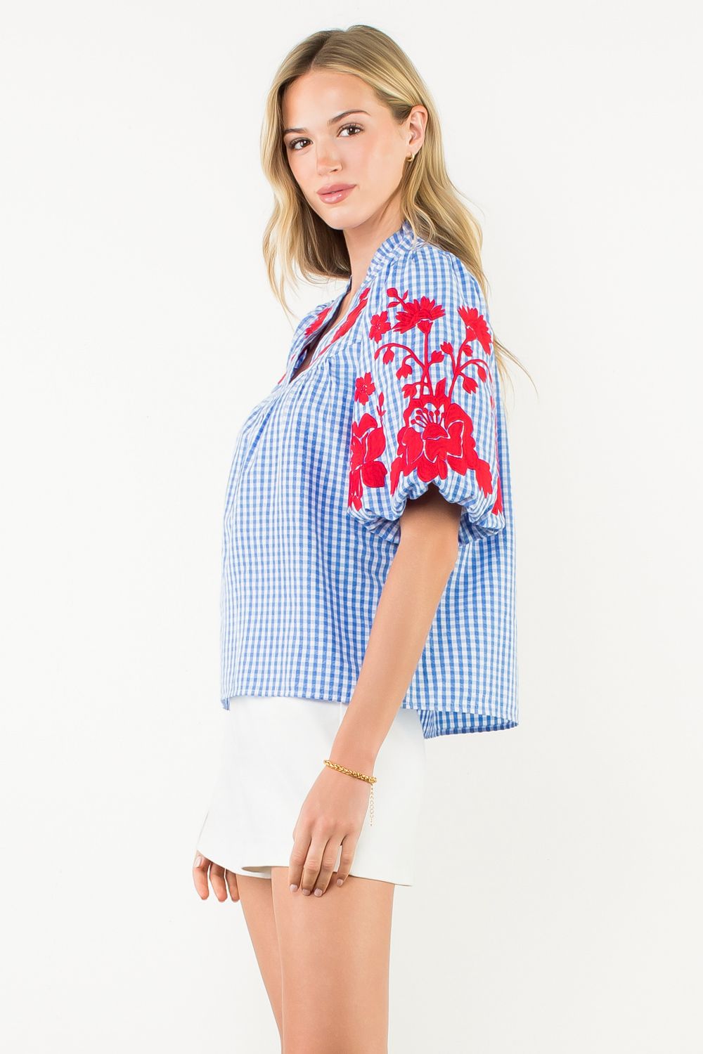 Puff Sleeve Embroidered Detail Top