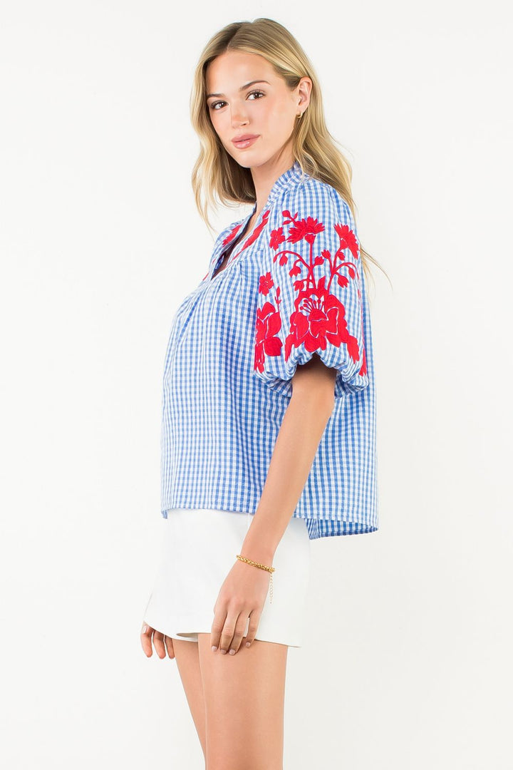 Puff Sleeve Embroidered Detail Top