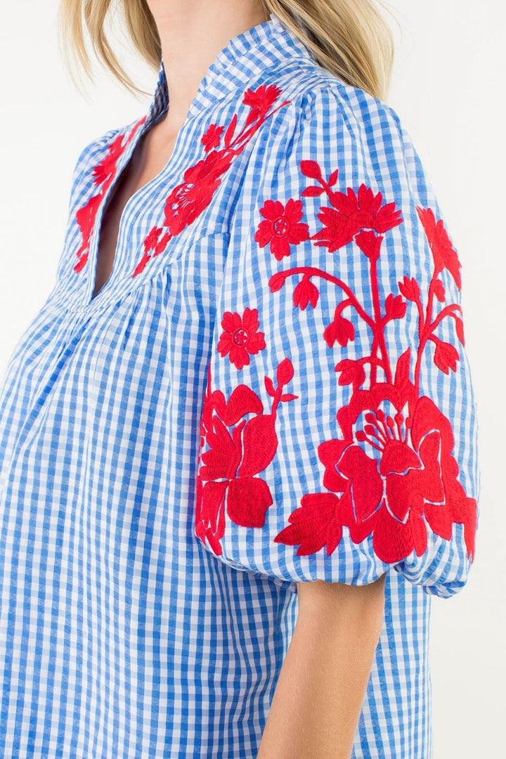 Puff Sleeve Embroidered Detail Top