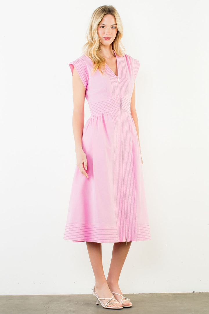 Short Sleeve Zipper Up Dress