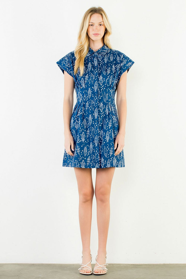 SHORT SLEEVE FISH PRINT DRESS