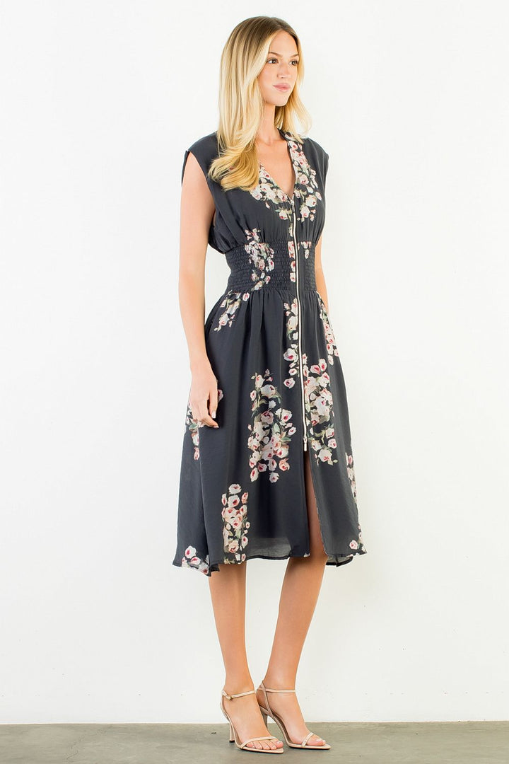 FLOWER ZIPPER FRONT DRESS