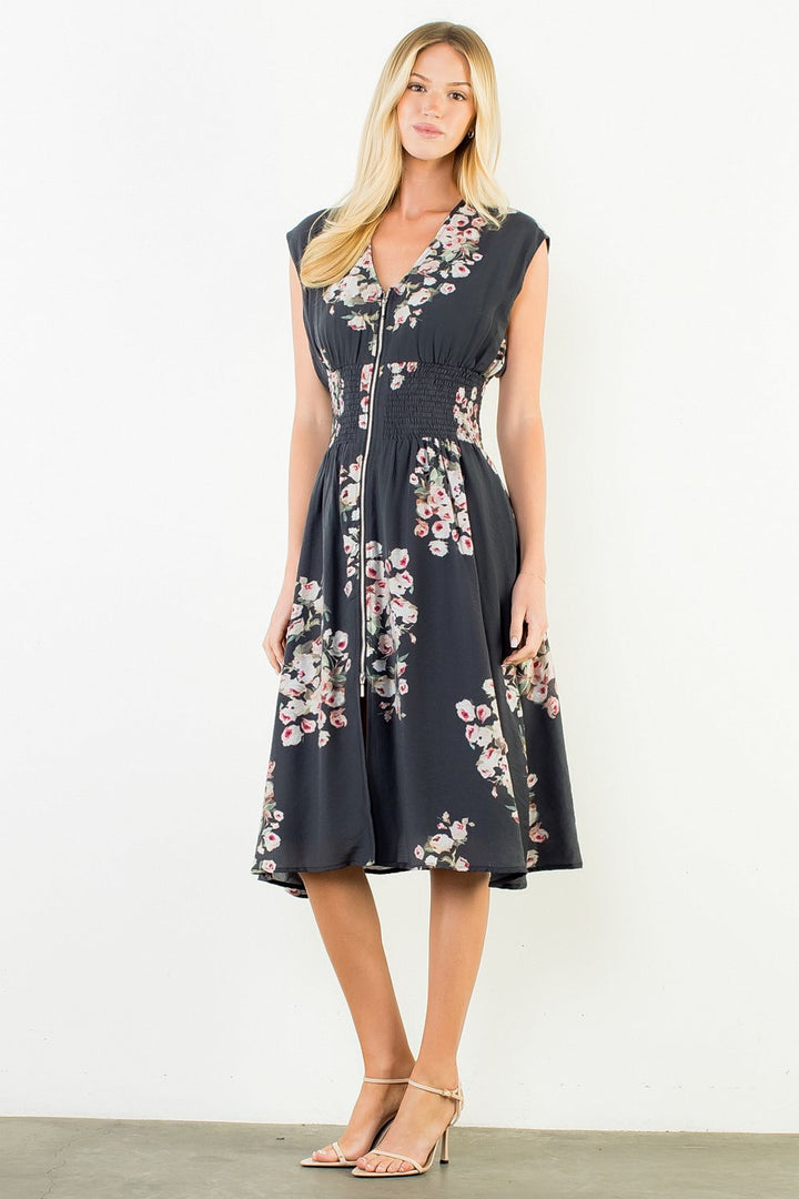 FLOWER ZIPPER FRONT DRESS