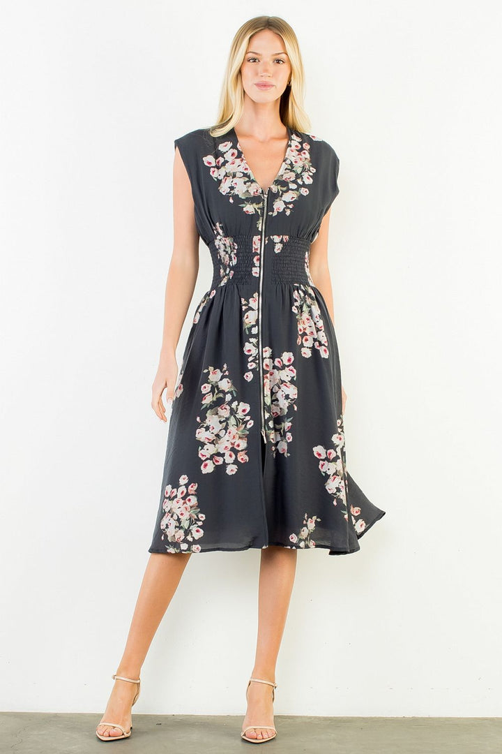 FLOWER ZIPPER FRONT DRESS