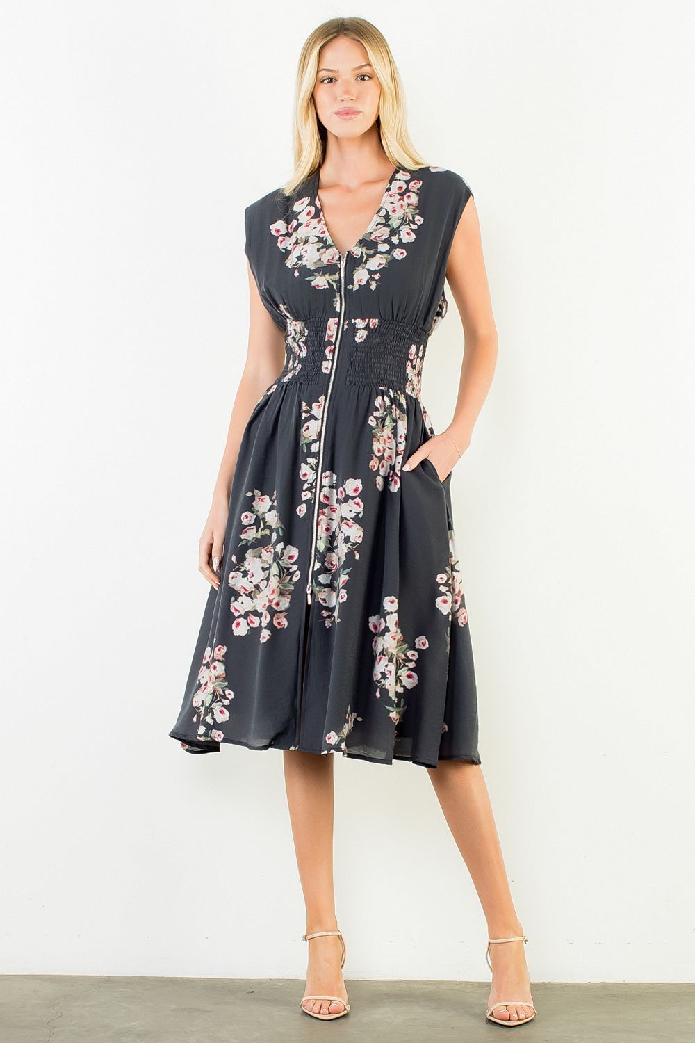 FLOWER ZIPPER FRONT DRESS