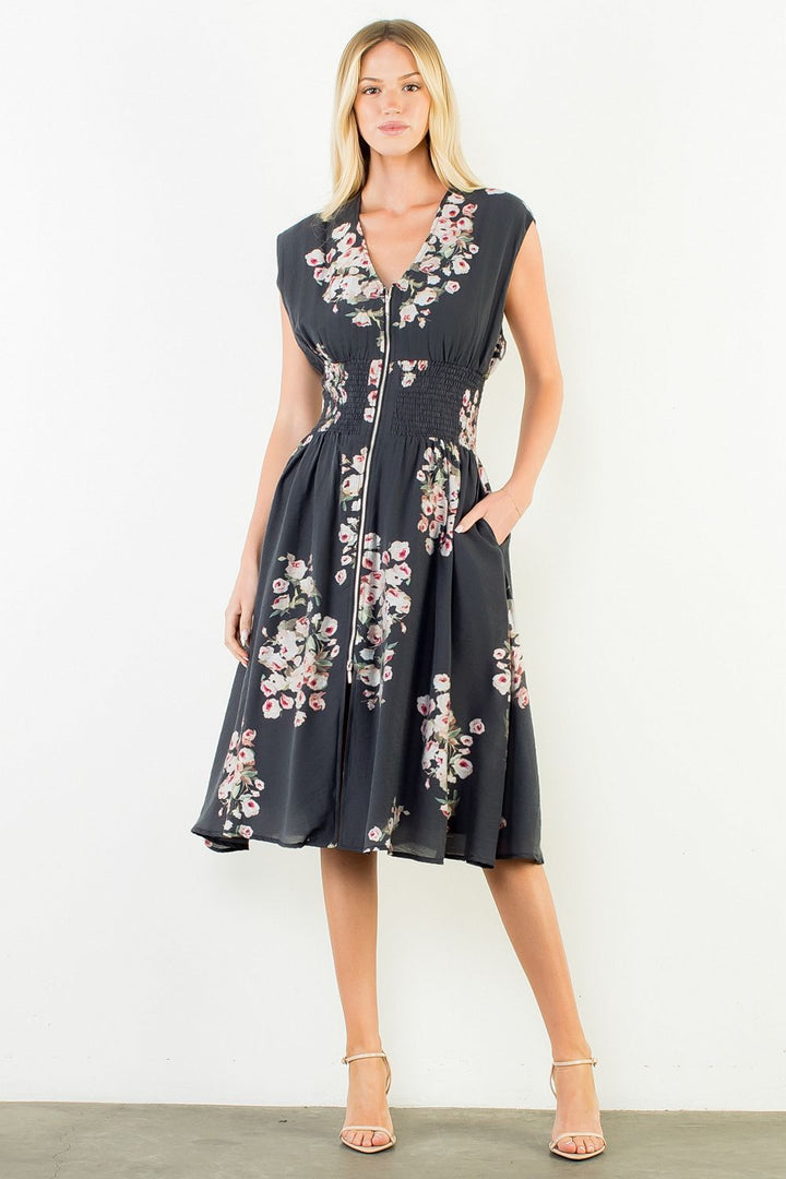 FLOWER ZIPPER FRONT DRESS