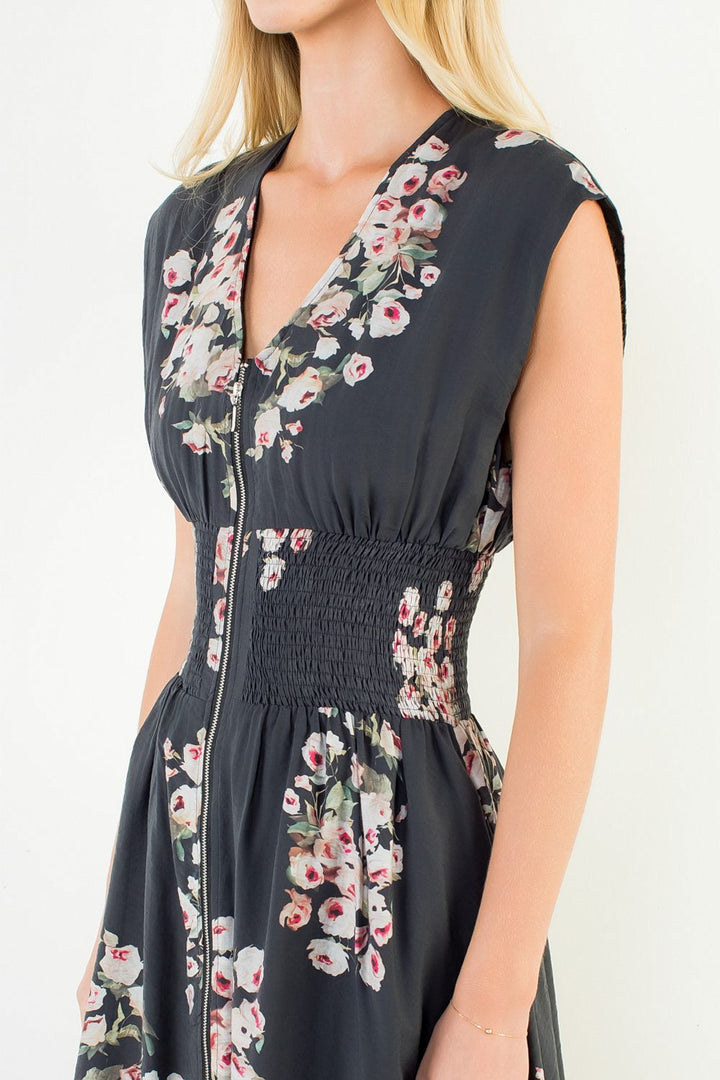FLOWER ZIPPER FRONT DRESS