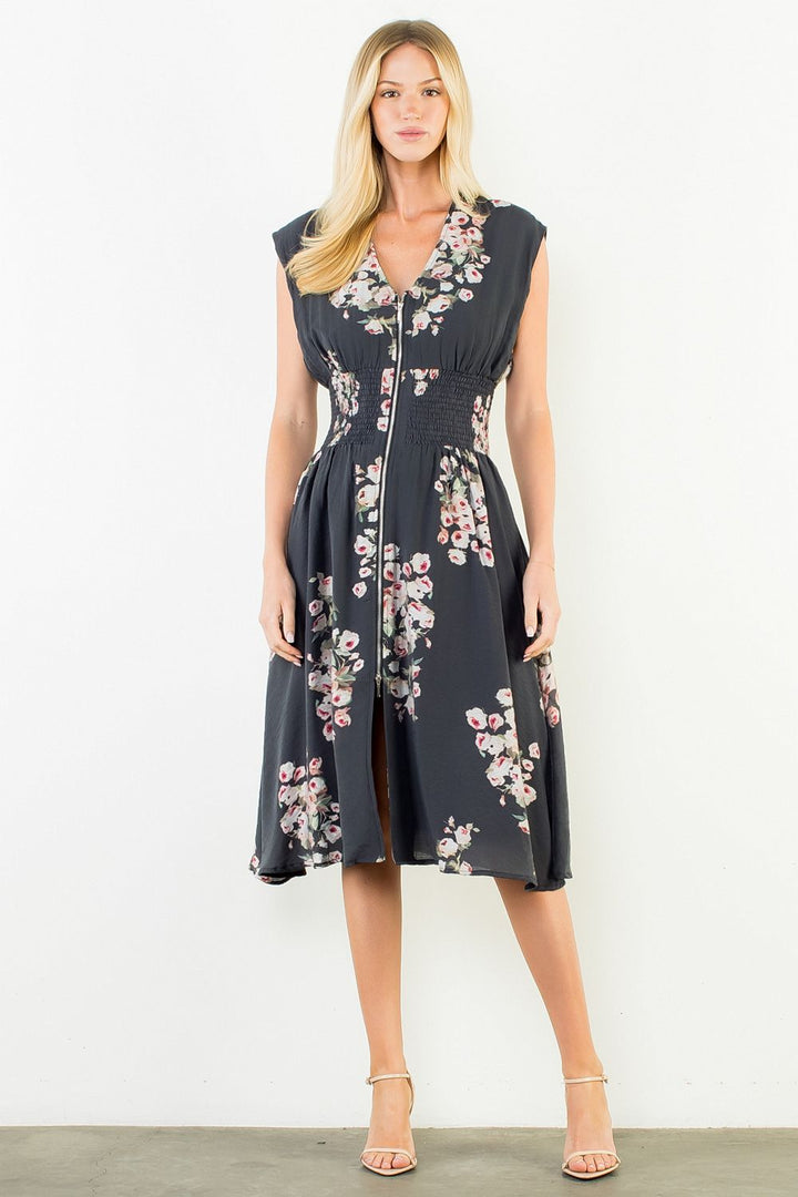 FLOWER ZIPPER FRONT DRESS