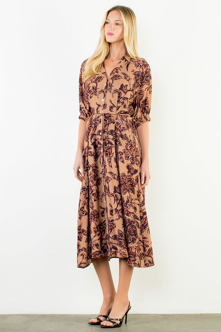 TIE WAIST FLOWER PRINT DRESS