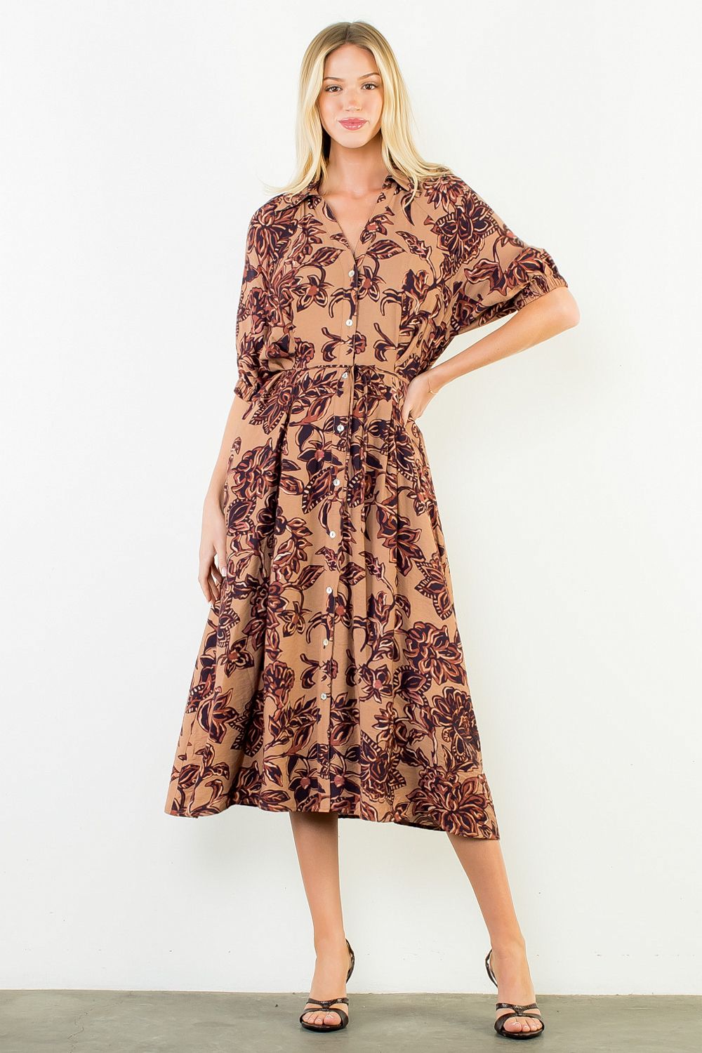 TIE WAIST FLOWER PRINT DRESS