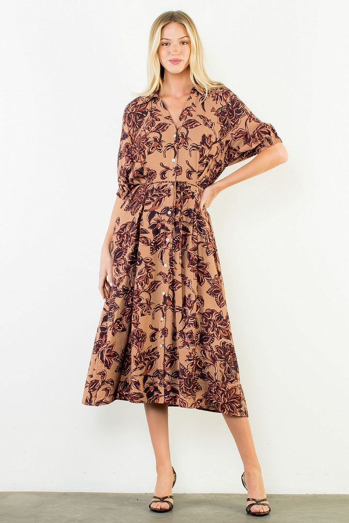 TIE WAIST FLOWER PRINT DRESS