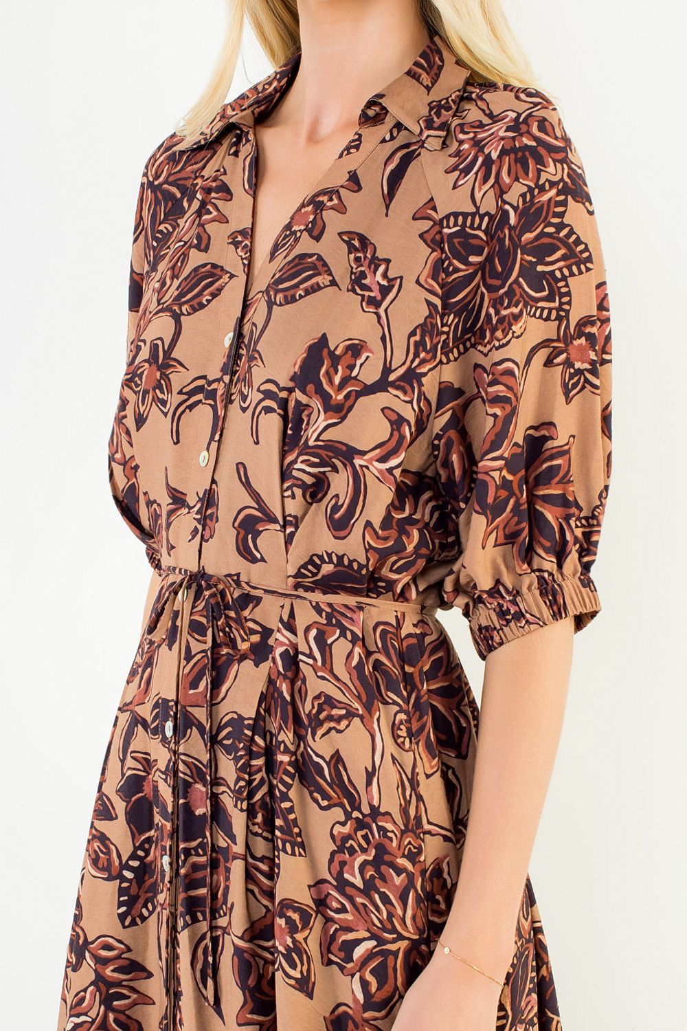 TIE WAIST FLOWER PRINT DRESS