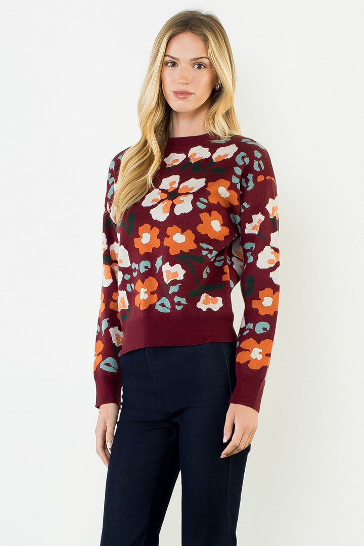 LONG SLEEVE FLORAL SWEATER TOP