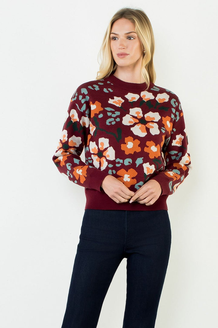 LONG SLEEVE FLORAL SWEATER TOP