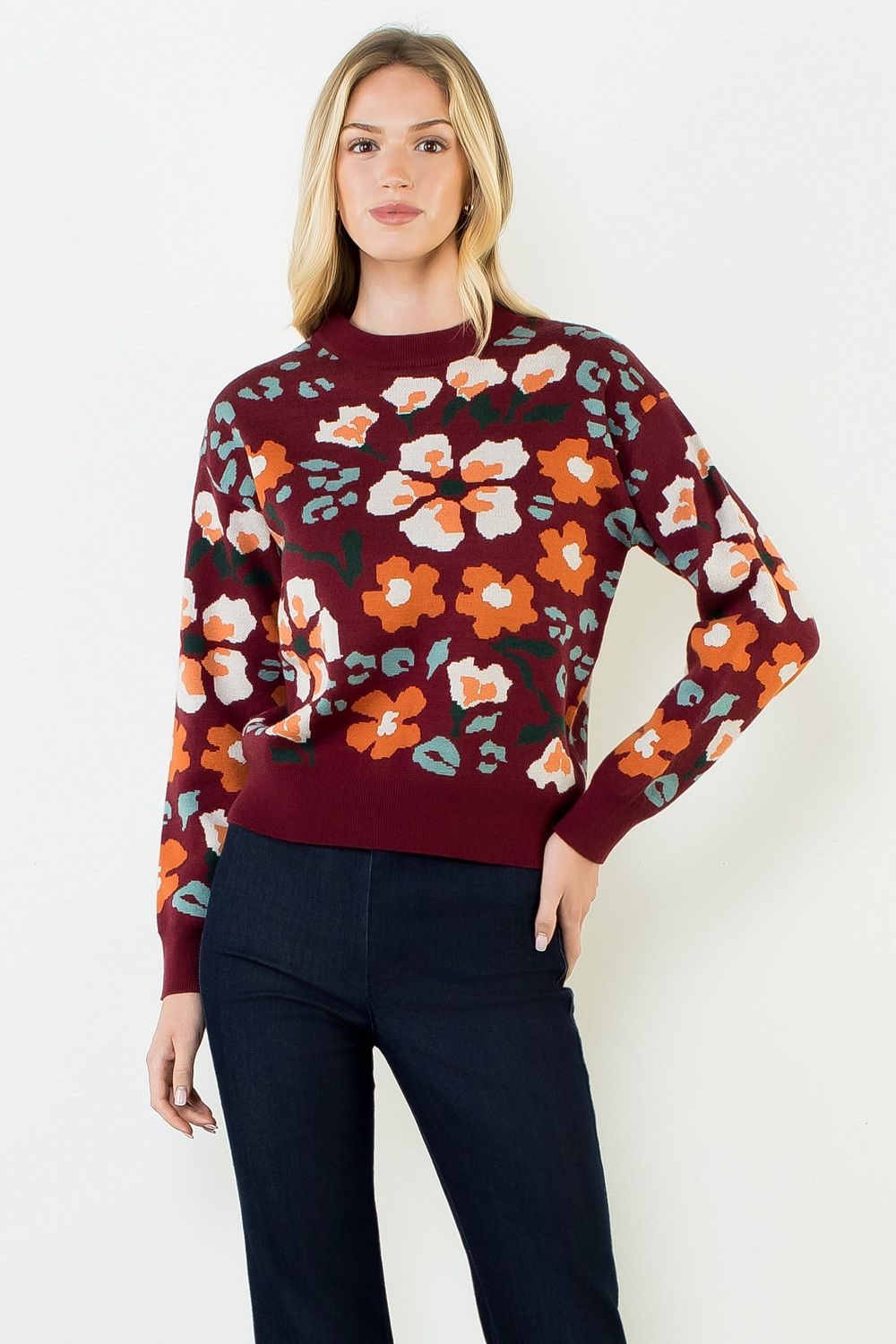 LONG SLEEVE FLORAL SWEATER TOP