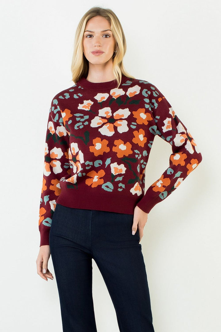 LONG SLEEVE FLORAL SWEATER TOP