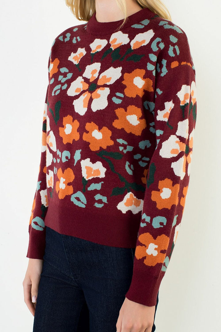 LONG SLEEVE FLORAL SWEATER TOP
