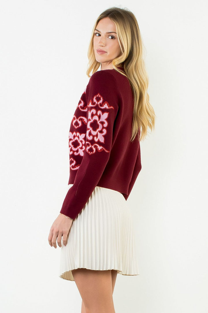LONG SLEEVE PATTERNED BUTTON CARDIGAN