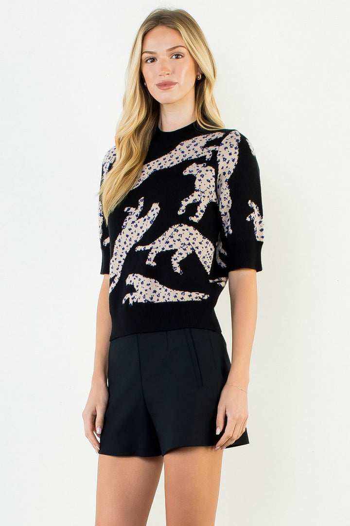 LEOPARD PRINT KNIT SWEATER