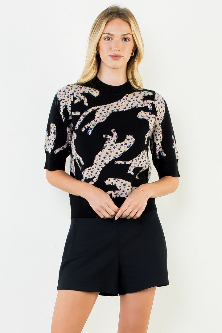 LEOPARD PRINT KNIT SWEATER