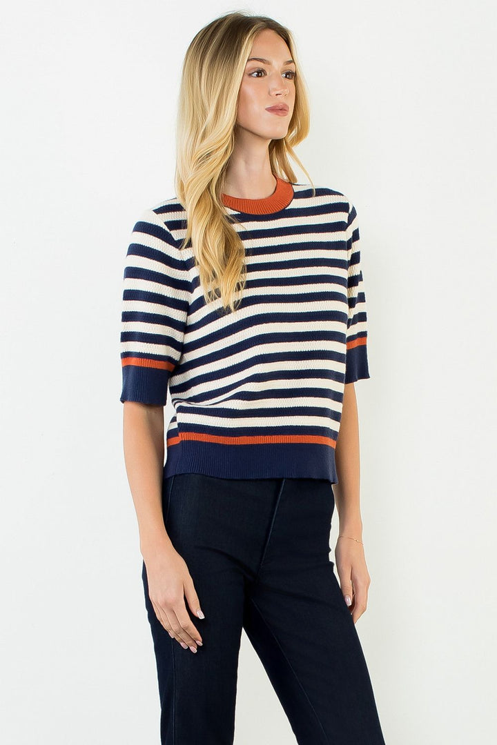 STRIPE SHORT SLEEVE SWEATER