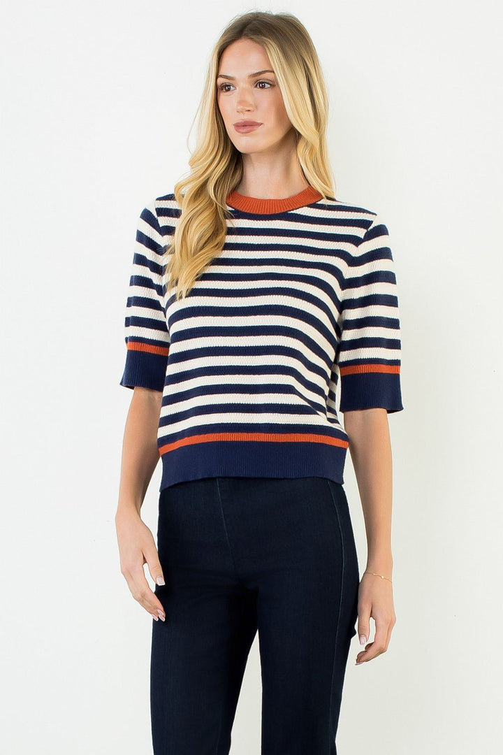 STRIPE SHORT SLEEVE SWEATER