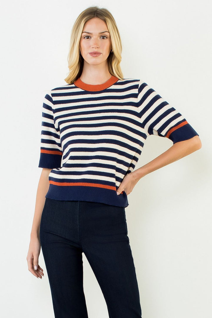STRIPE SHORT SLEEVE SWEATER